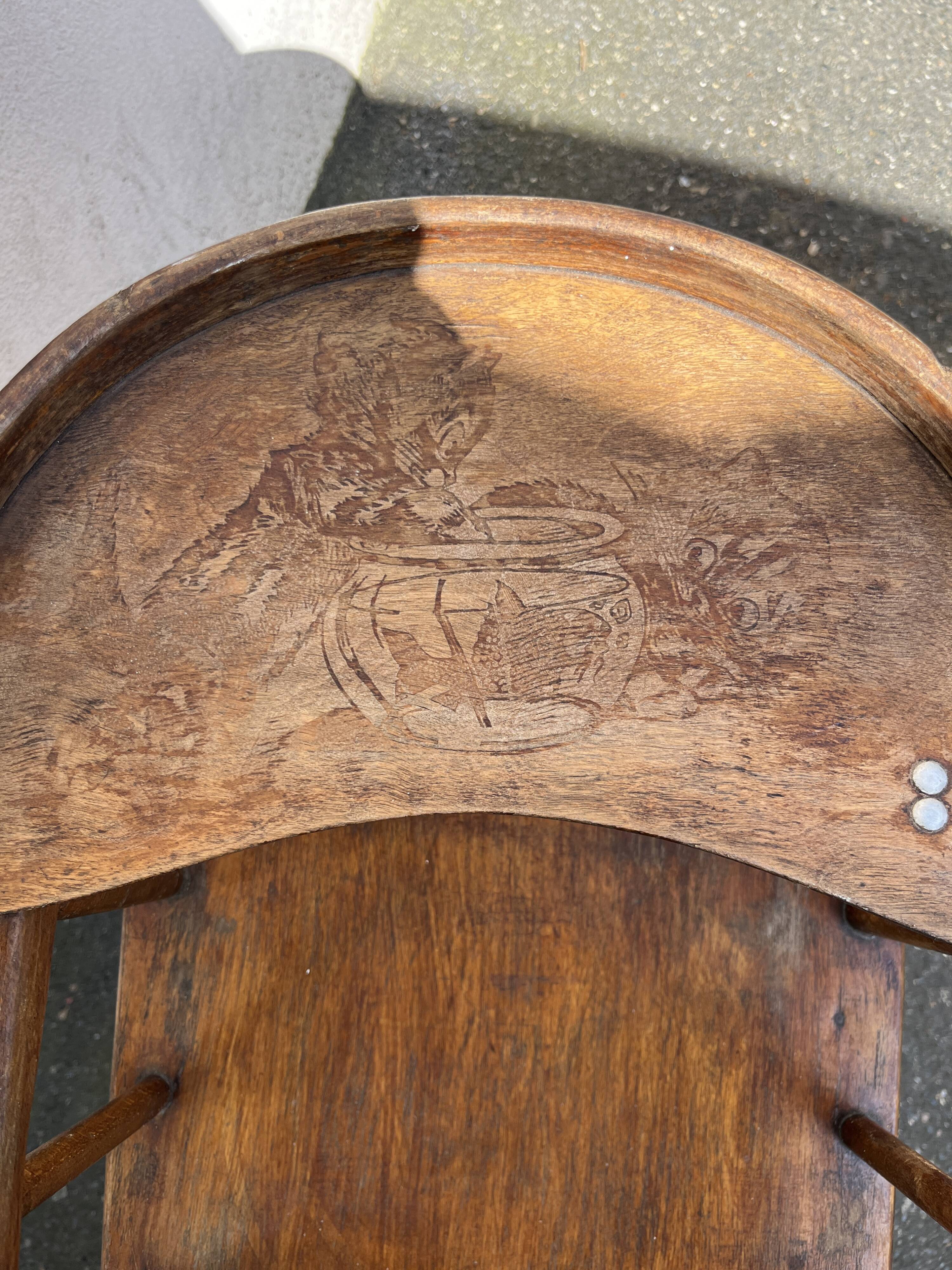 Chaise haute pour bébé en bois transformable en petit bureau des  année 50