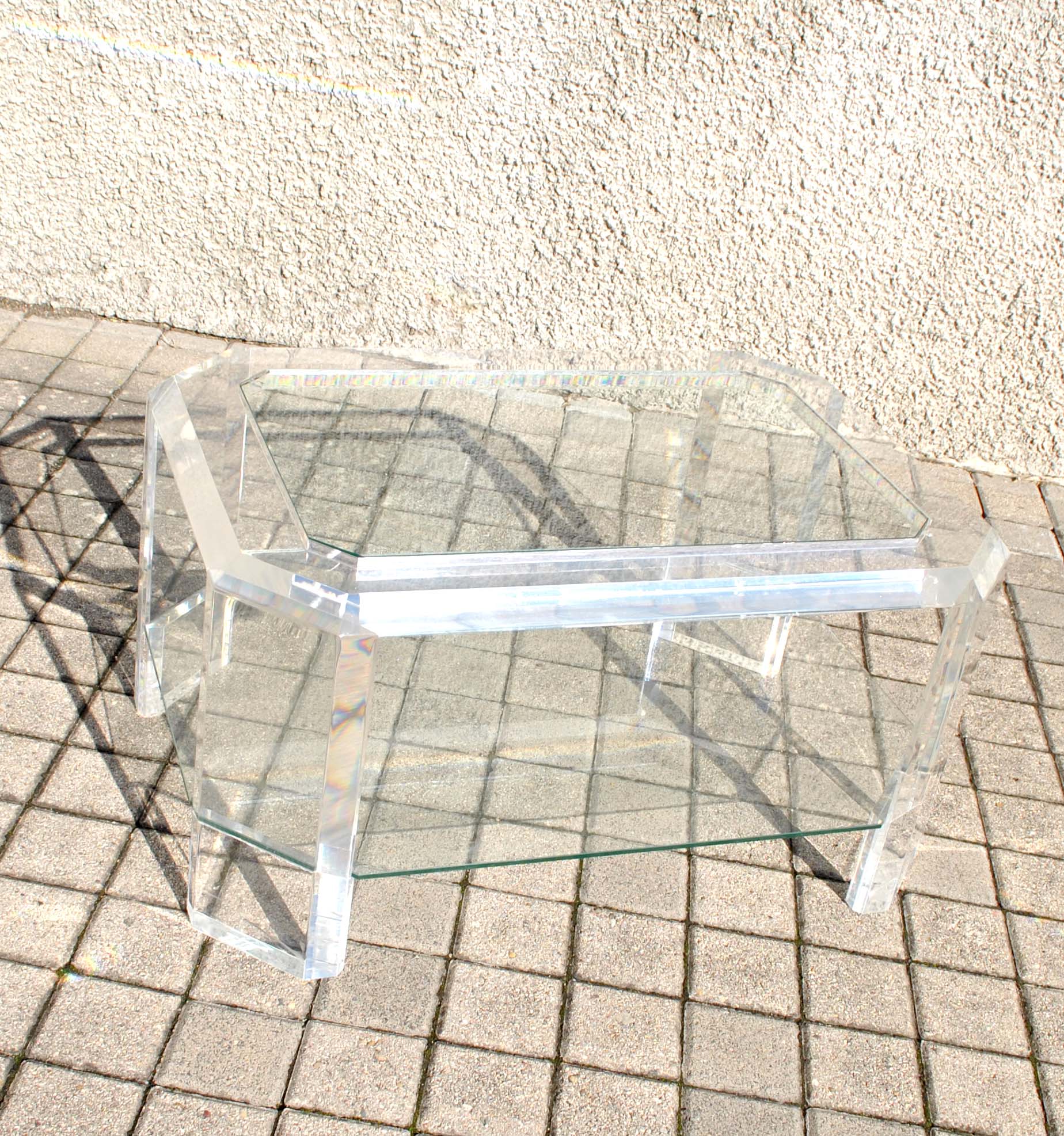 Coffee table DESIGN Modernist glass and transparent plexiglass Lucite DAVID LANGE 75x50