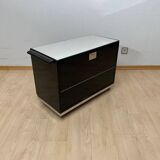 Art Deco Bar Cart in Black Lacquered Mahogany, Mirrored Glass & Chrome, France, 1930