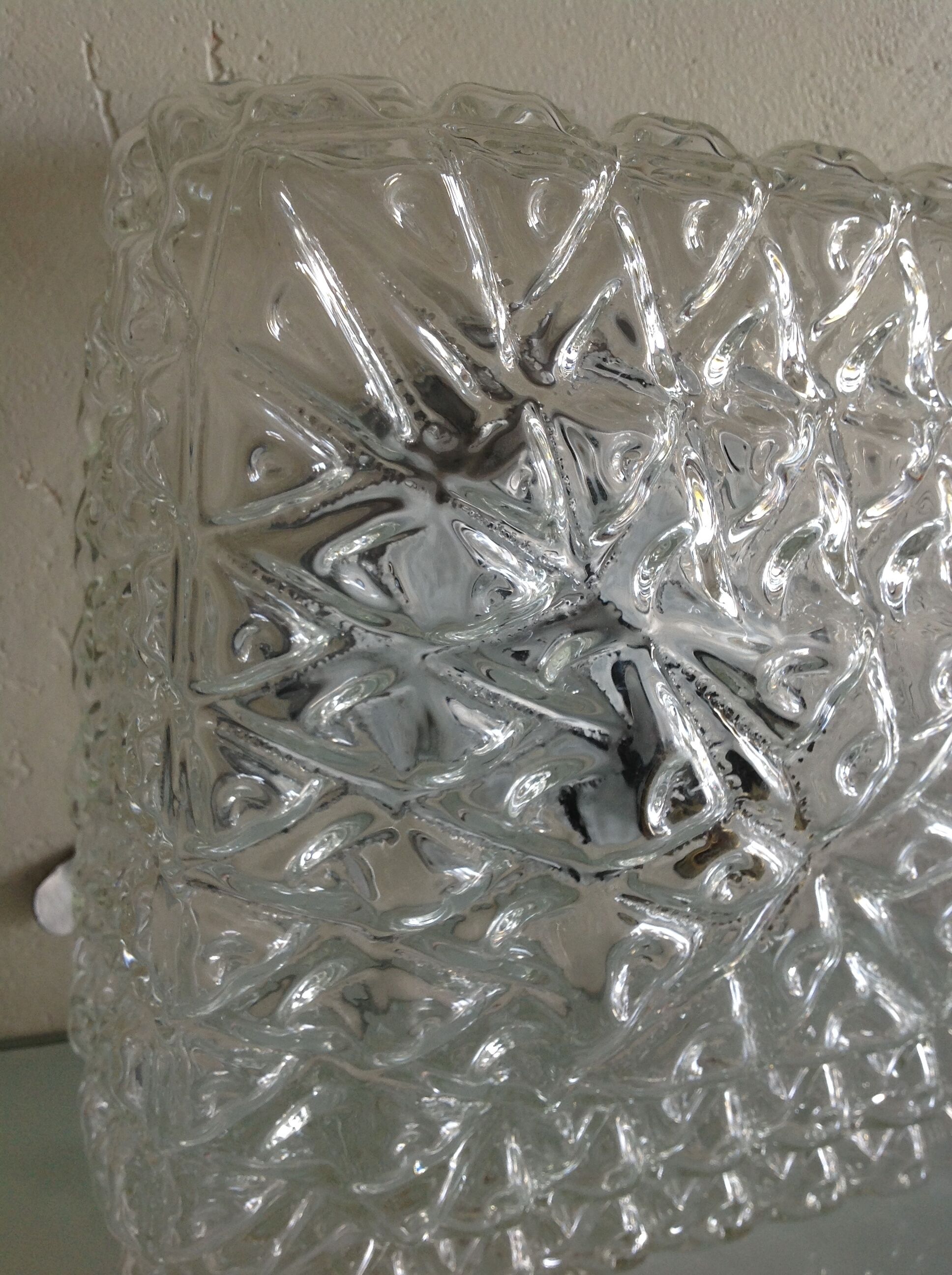 Vintage 60-70s structured glass square ceiling light