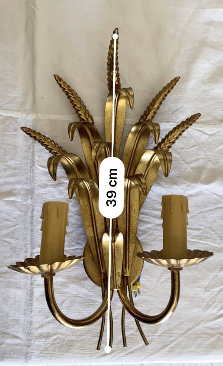 Hans Kögl-style 6-arm chandelier in gilded metal, 1970s, with two wall lights