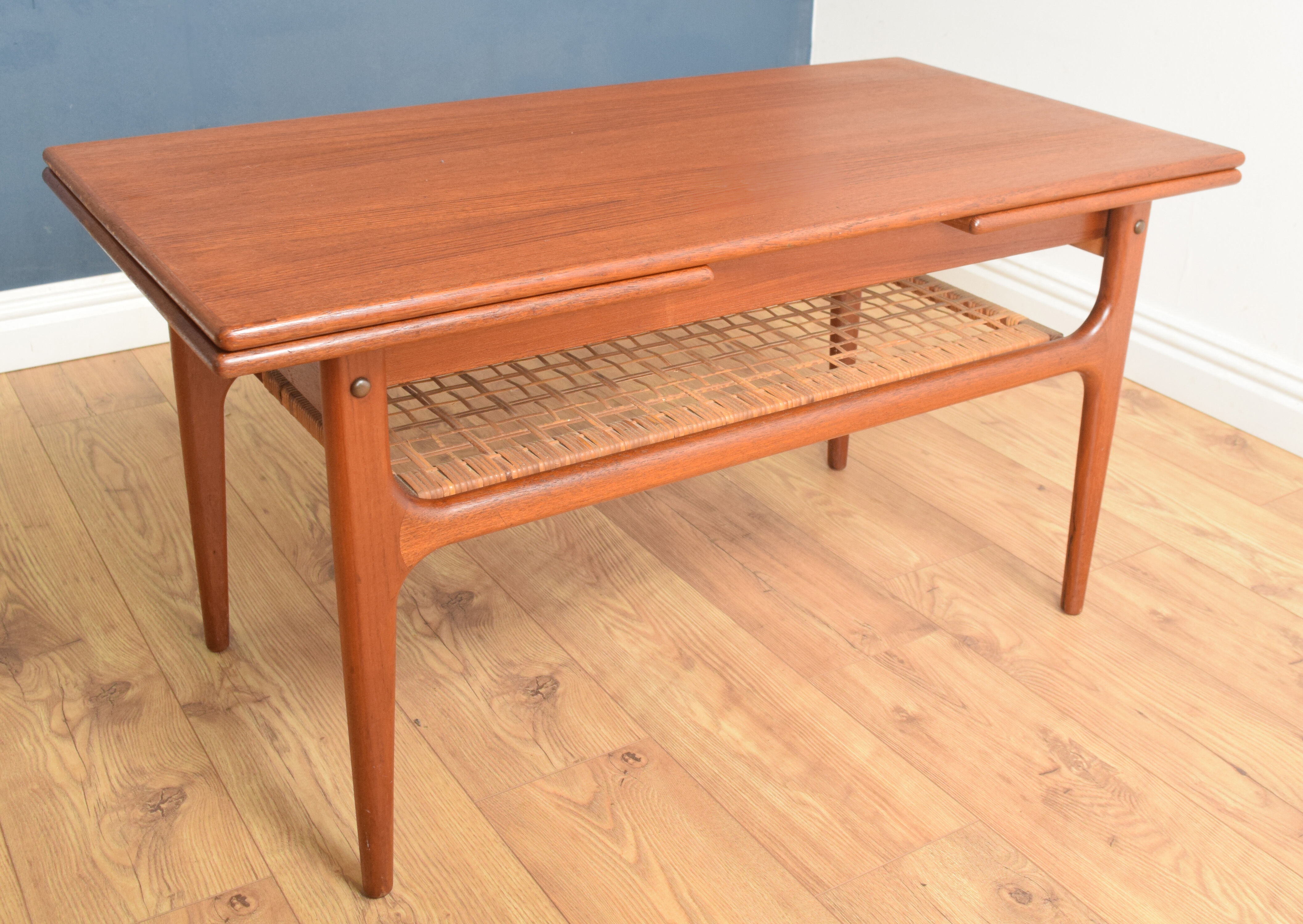 Restored Danish Teak Retro Trioh Draw Leaf Coffee Table