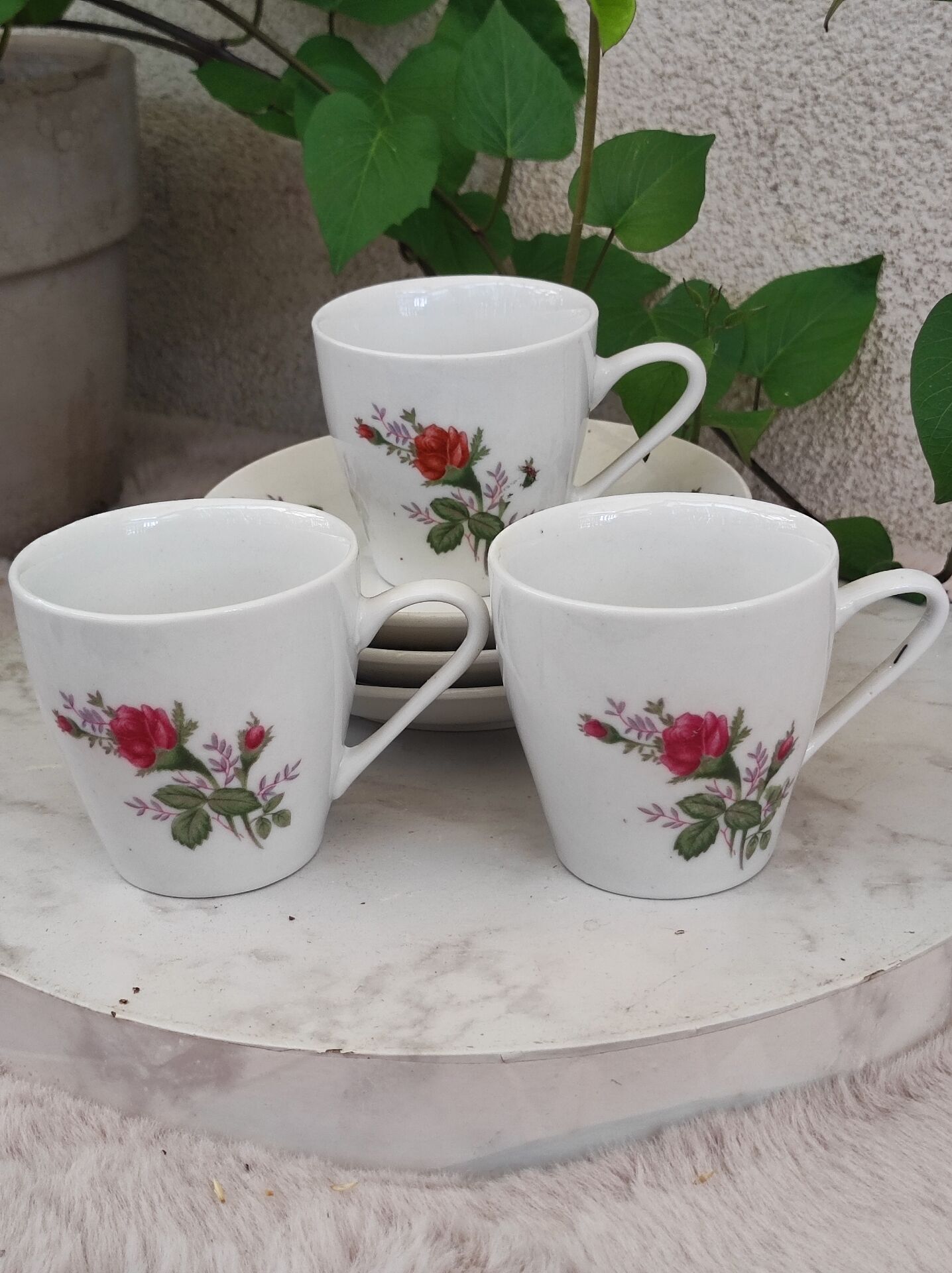 Cups and saucers porcelain flowers
