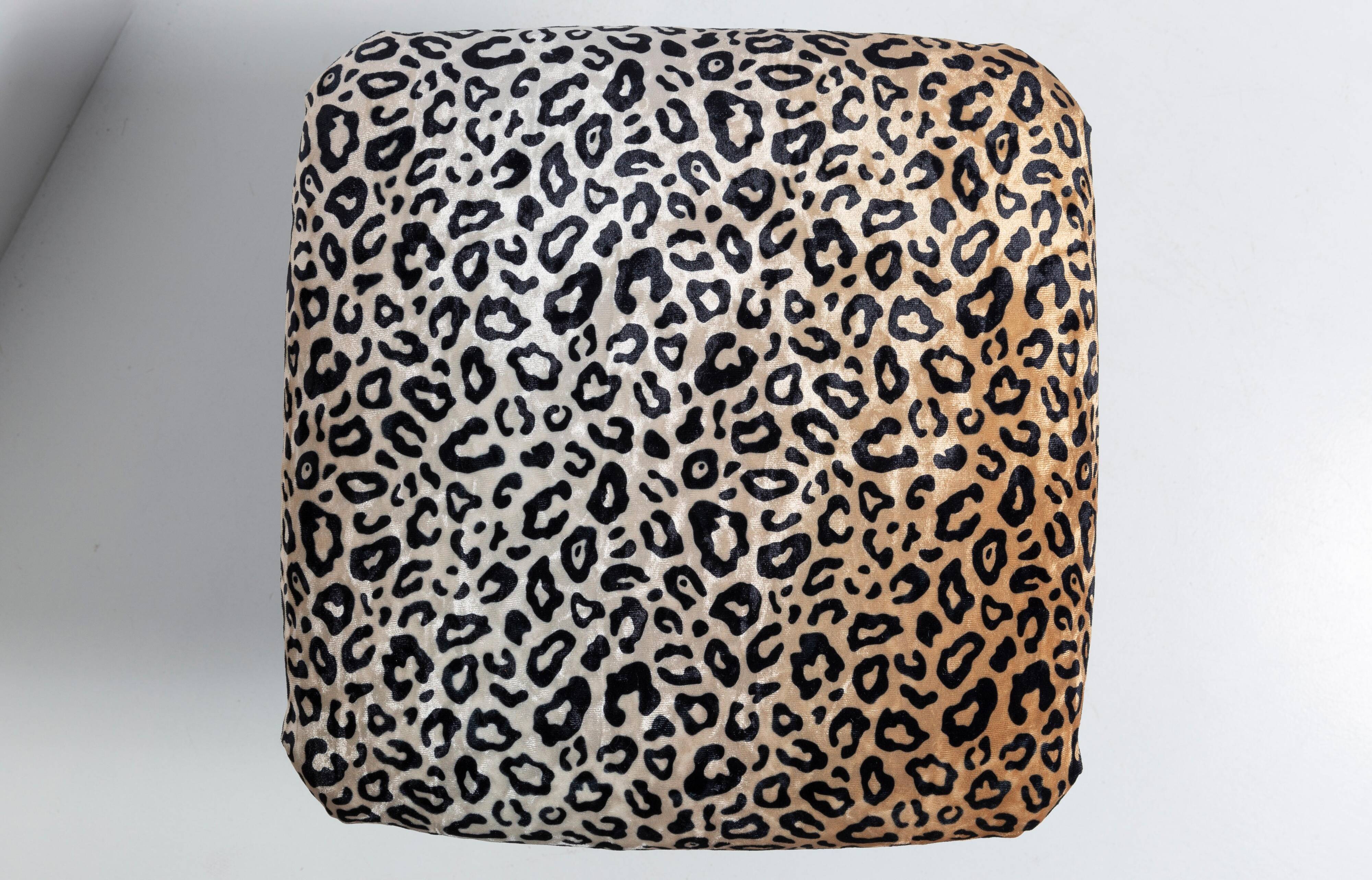 Pair of vintage leopard velvet stools from the 20th century, Europe, 1960s.