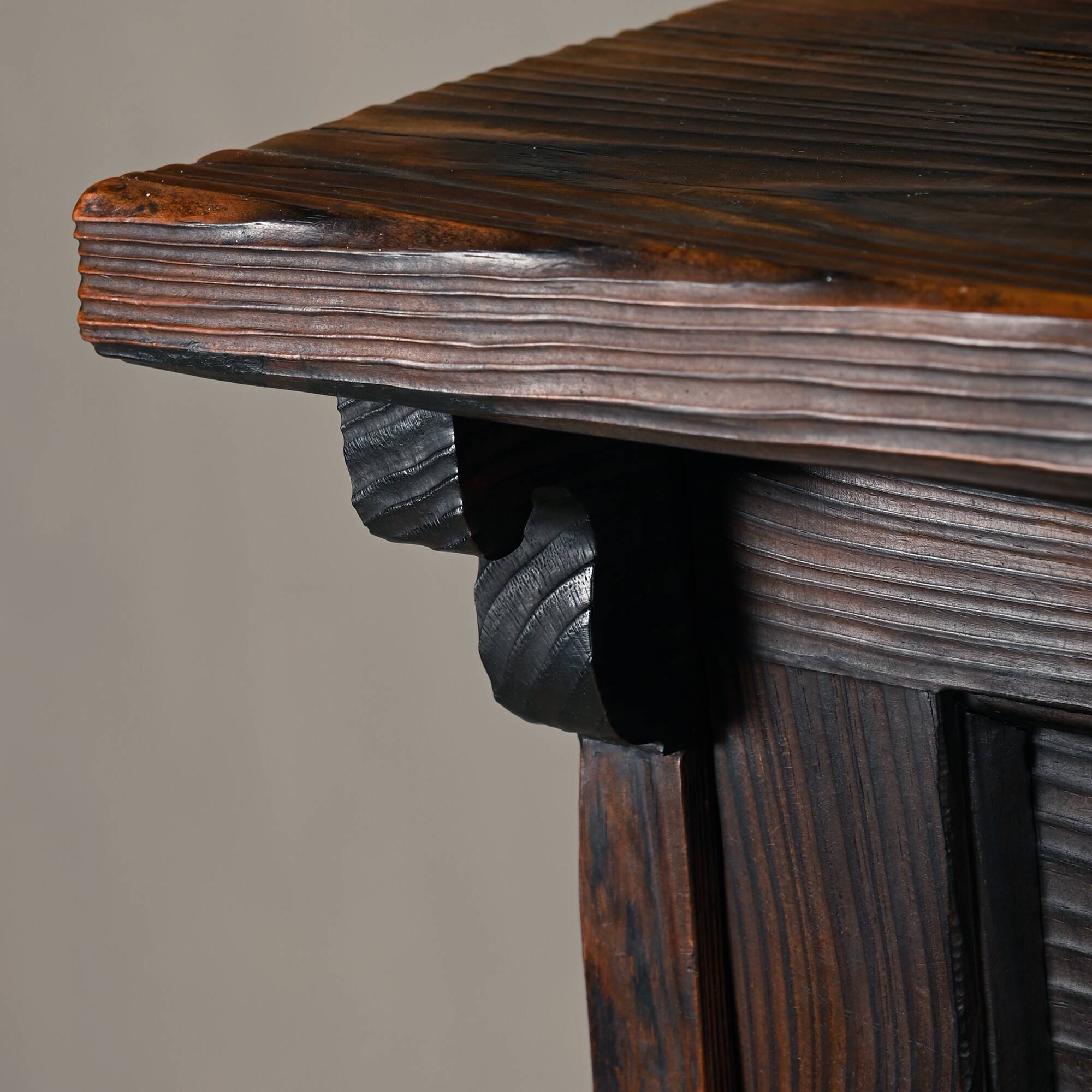 Spanish Rustic Brutalist Dry Bar Counter with matching Barstools