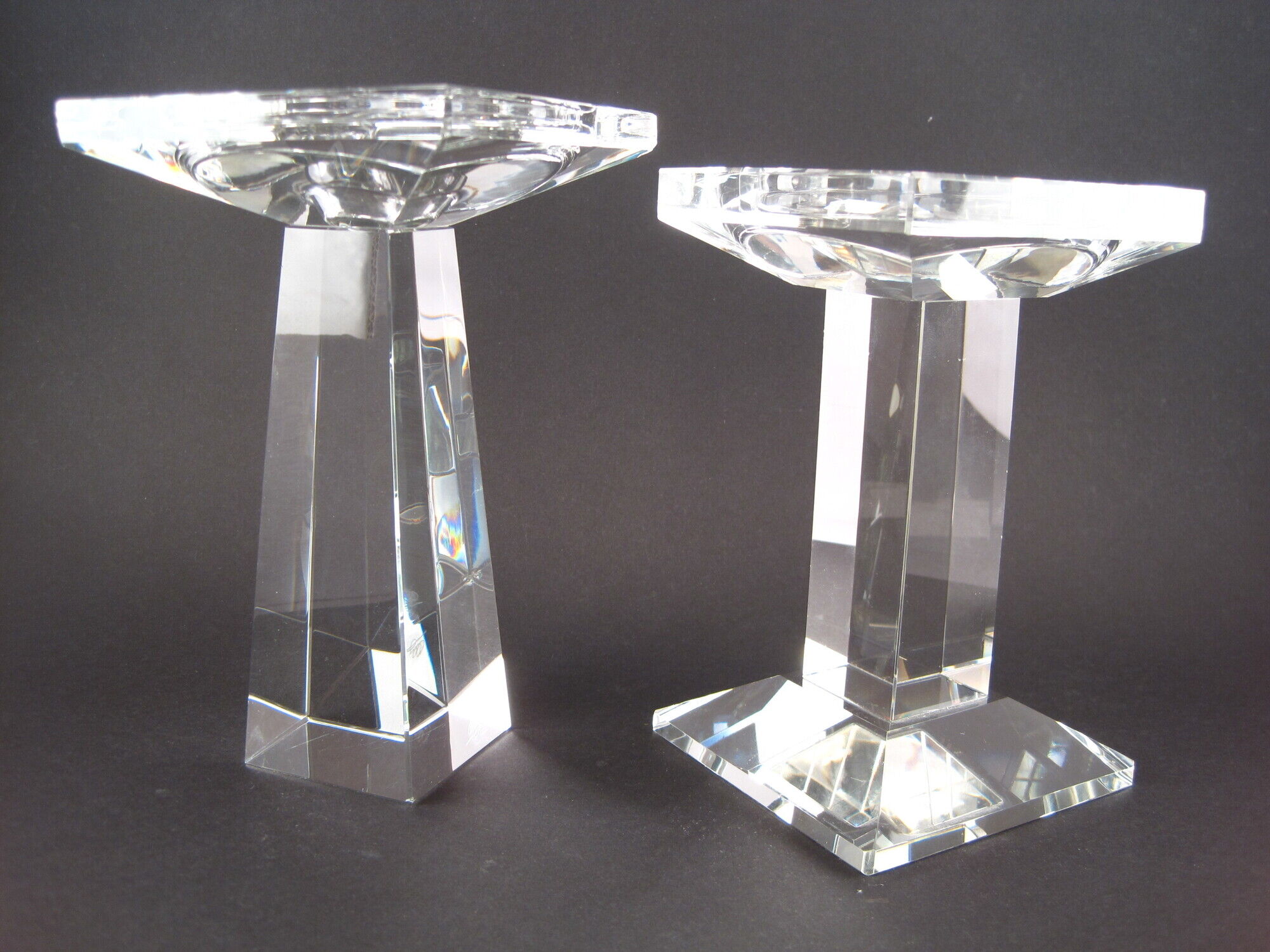 Pair of modernist crystal candle holders signed oleg cassini