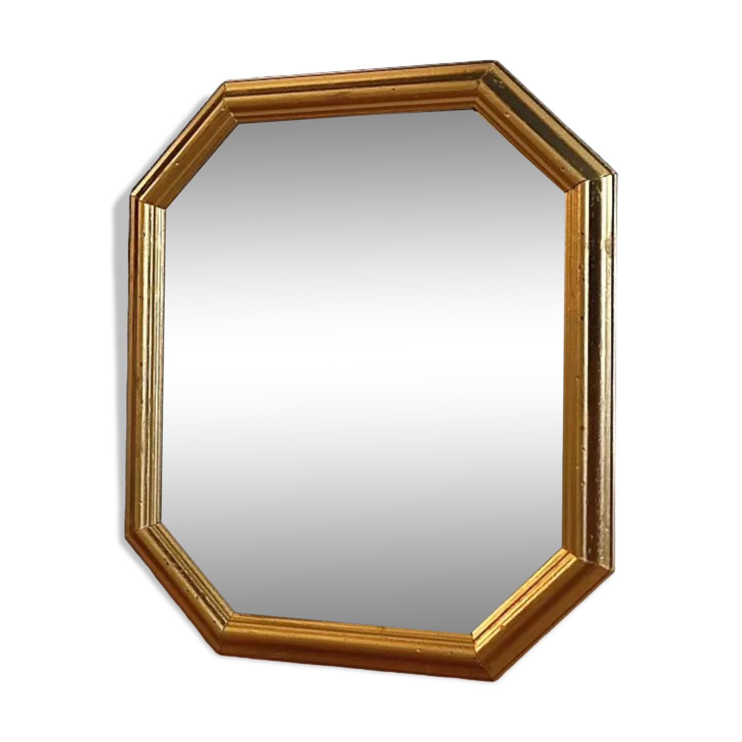 Hexagonal mirror golden carved solid wood frame