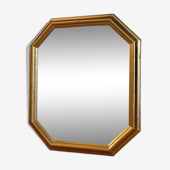 Hexagonal mirror golden carved solid wood frame