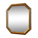 Hexagonal mirror golden carved solid wood frame