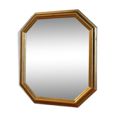 Hexagonal mirror golden carved solid wood frame