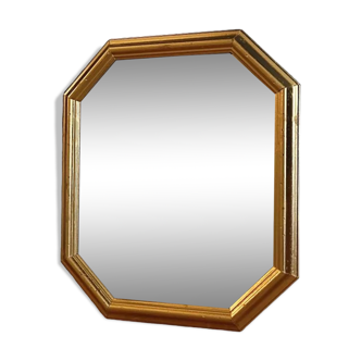 Hexagonal mirror golden carved solid wood frame