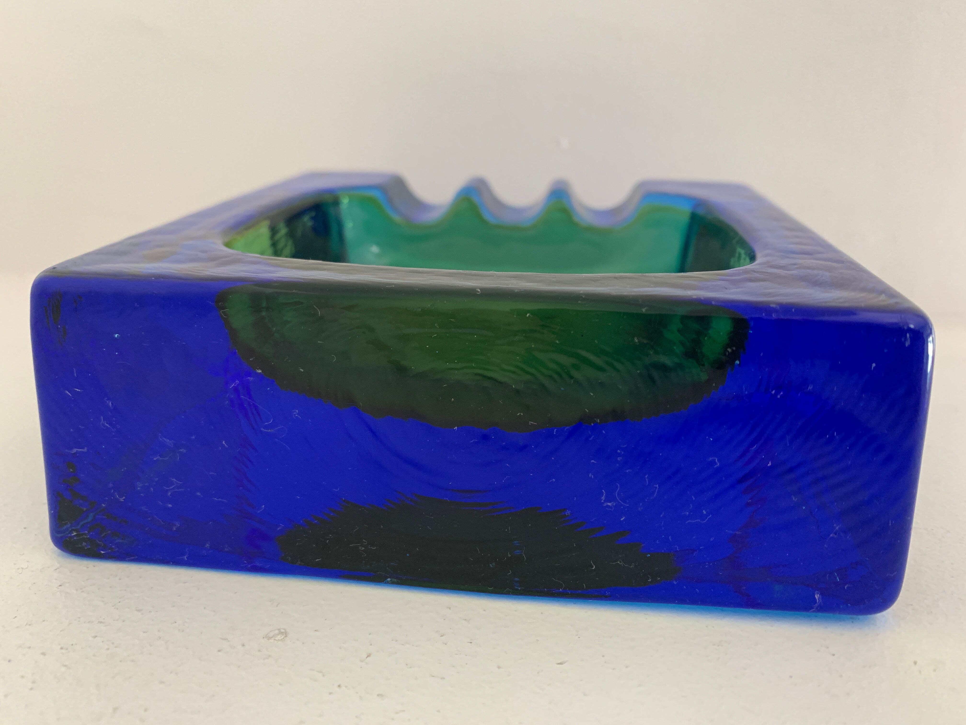 Square blue glass ashtray
