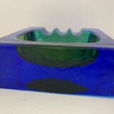 Square blue glass ashtray