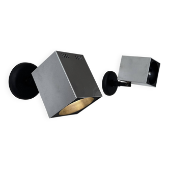 Pair of vintage adjustable wall lights, chrome-plated metal, France, 1970