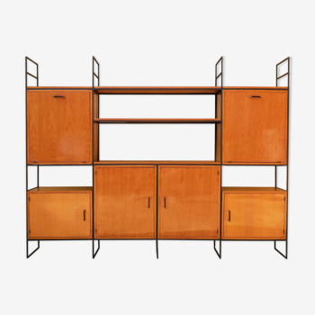 Furniture shelf vintage library in metal and wood