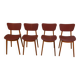 Ensemble de 4 chaises design chêne et skaï rouge 1960's