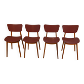 Ensemble de 4 chaises design chêne et skaï rouge 1960's