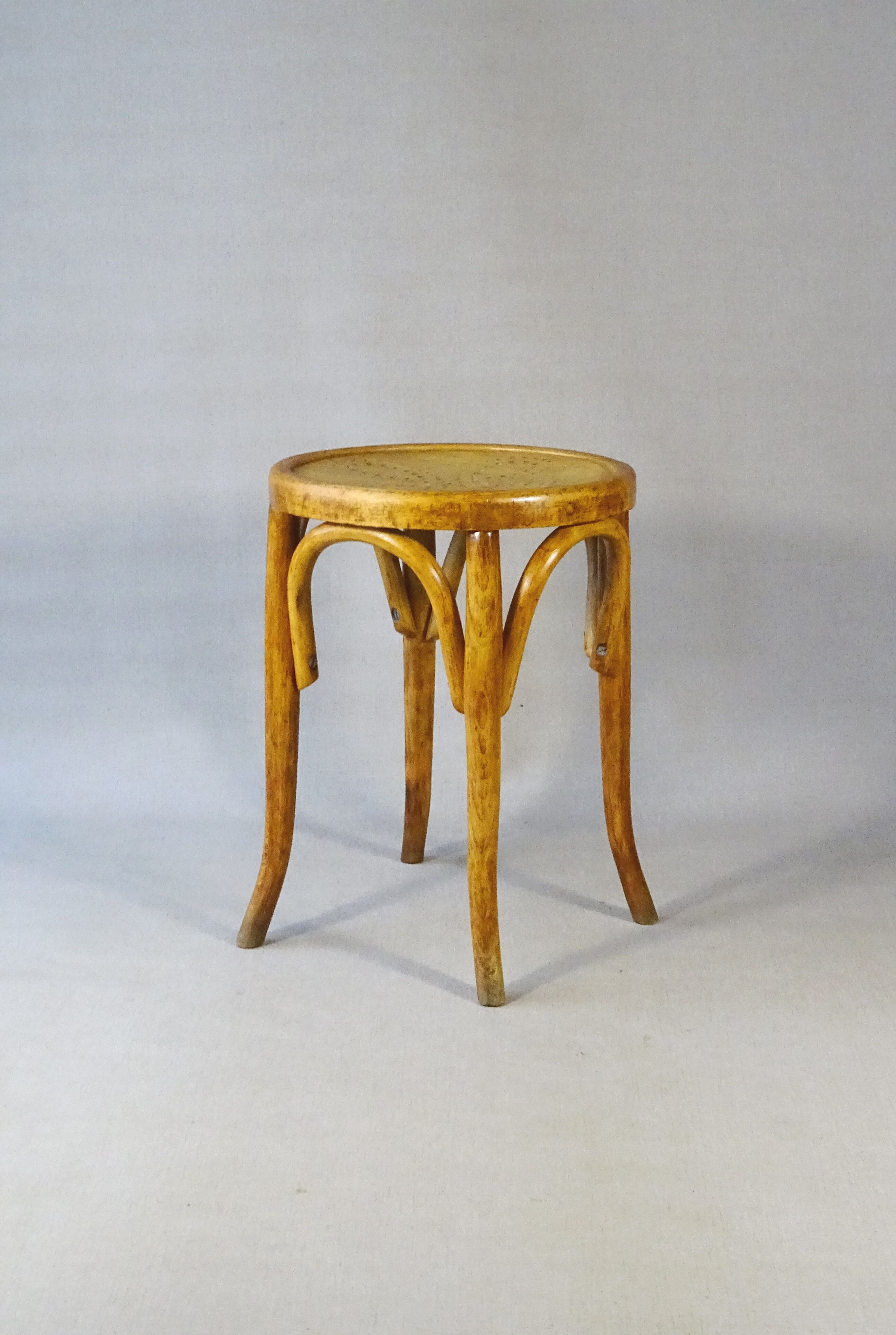 Curved wood bistro stool perforated seat 1920