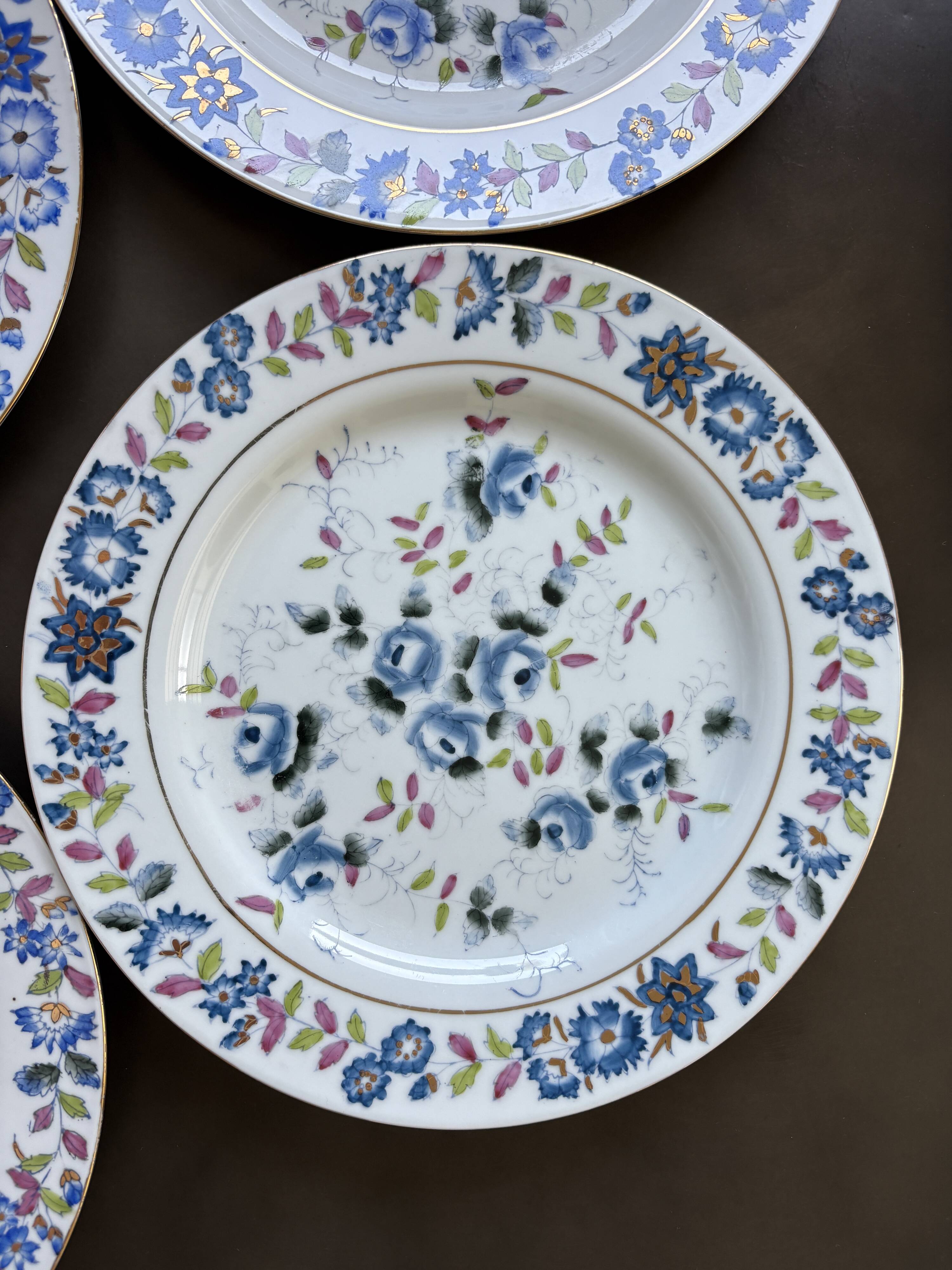 Lot de 6 assiettes plates florales vintage