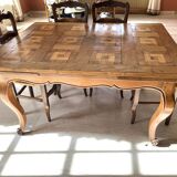 Louis XV style table in solid wood with marquetry – with extensions