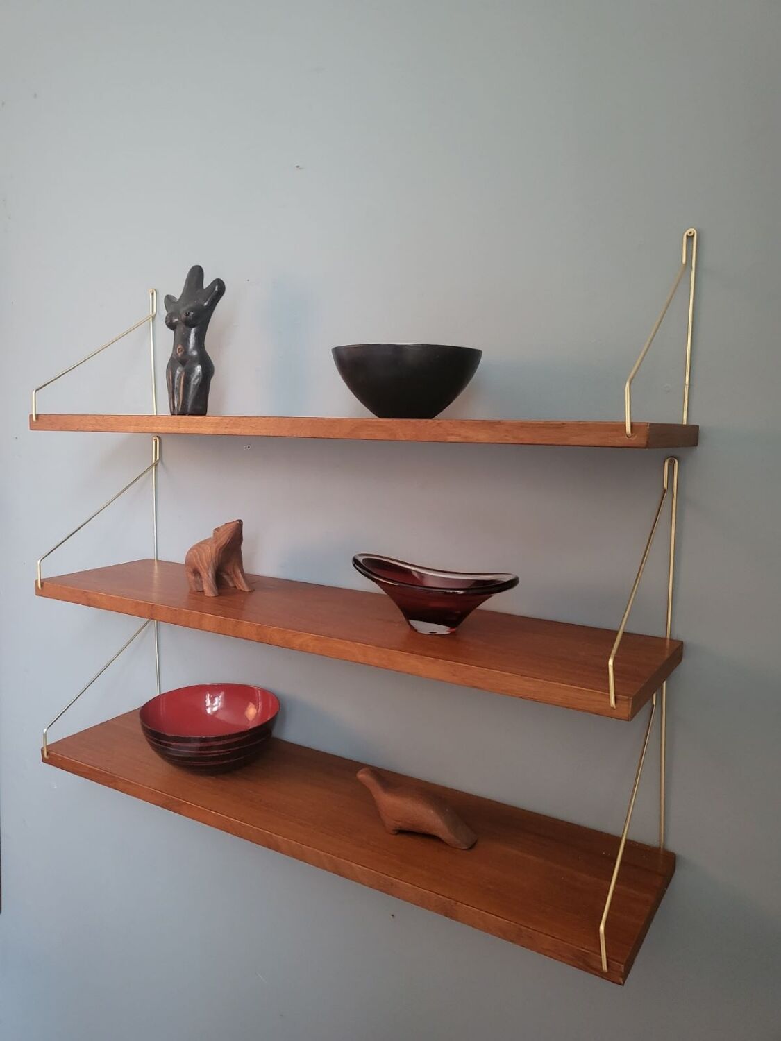 Set of 3 norwegian teak wall shelves