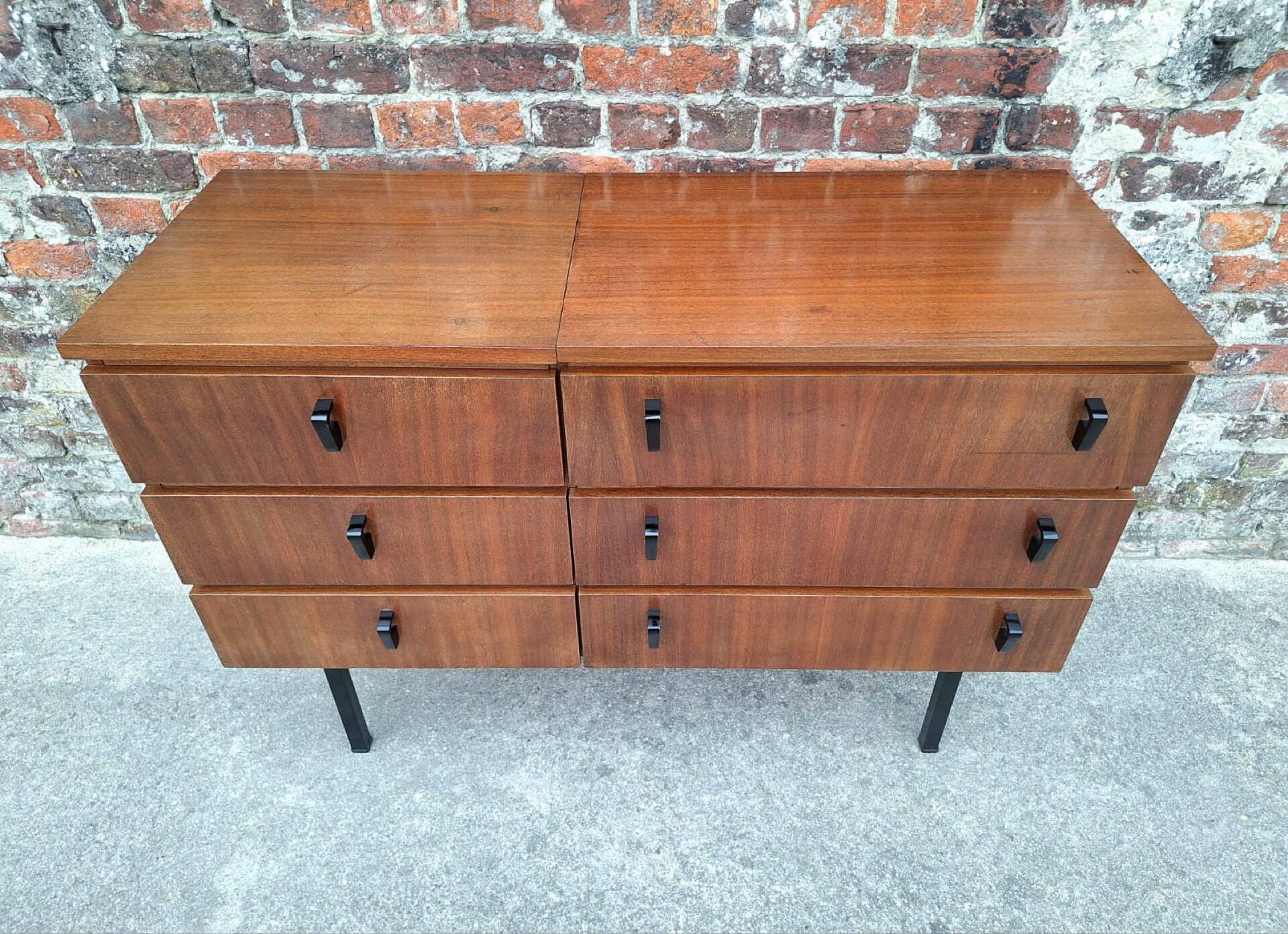 Vintage teak sideboard, large antique chest of drawers.
