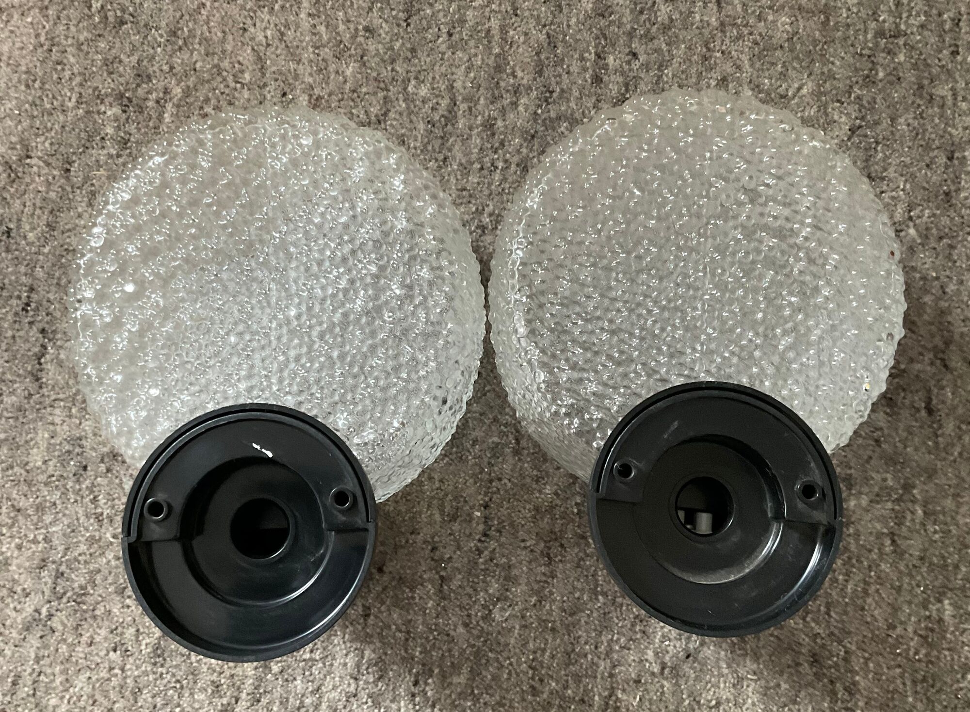 Pair of vintage wall lamps in molded glass, 80s