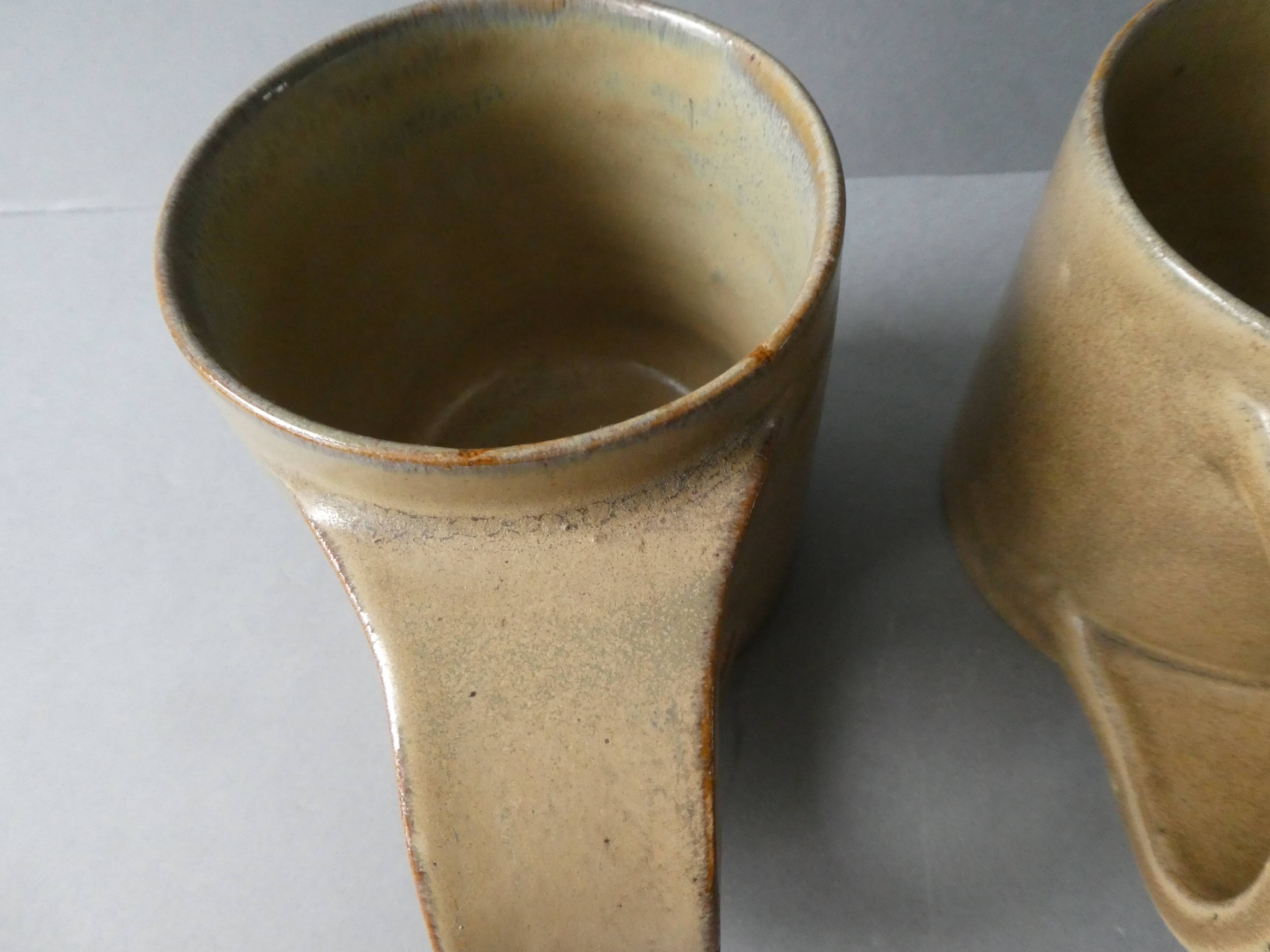 2 stoneware mugs Arts Ceram Grands fires, Puisaye sandstone