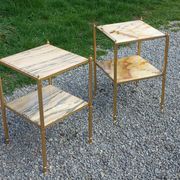 Pair of neoclassical side tables in bronze, brass, marble, and o.