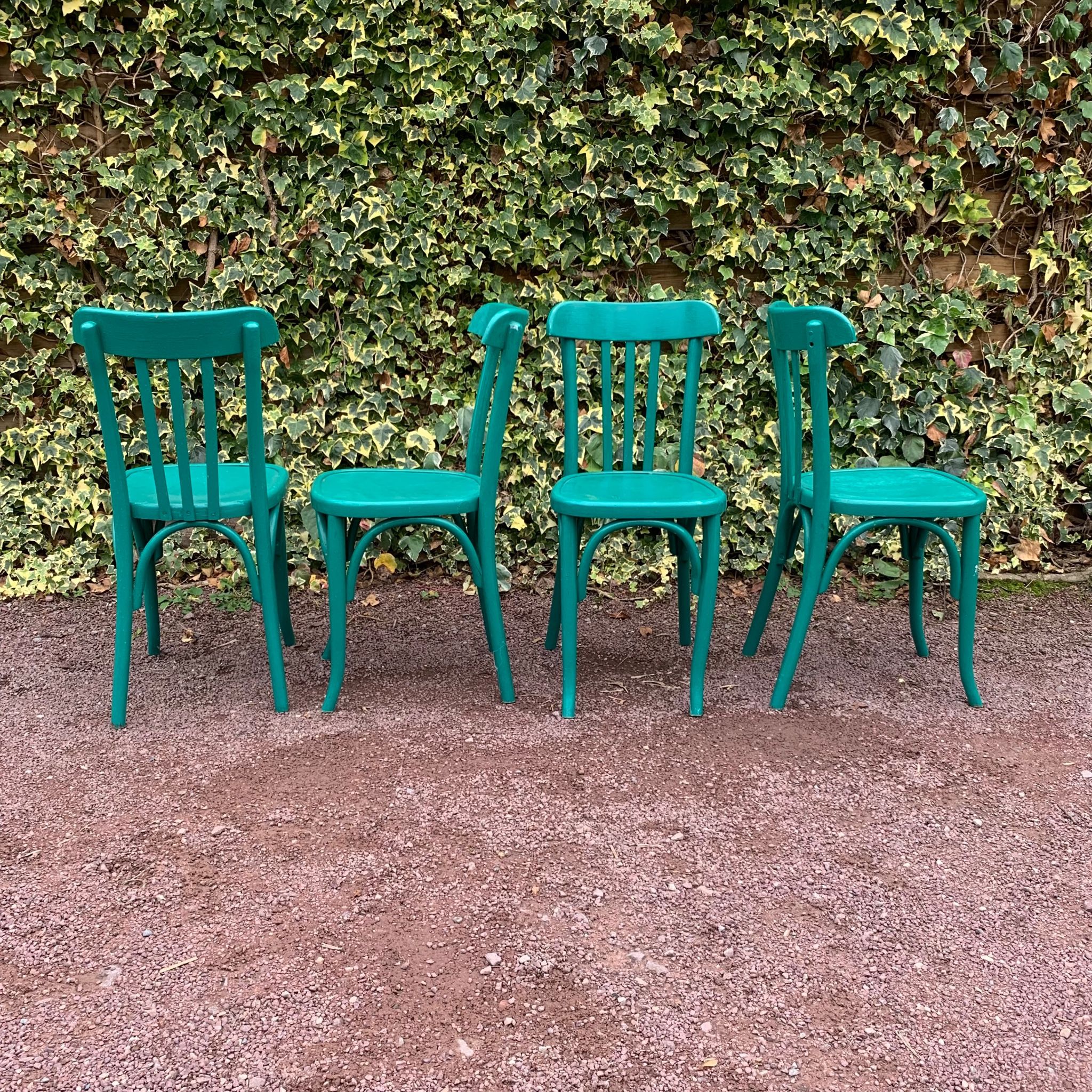 Set of 4 green bistro chairs