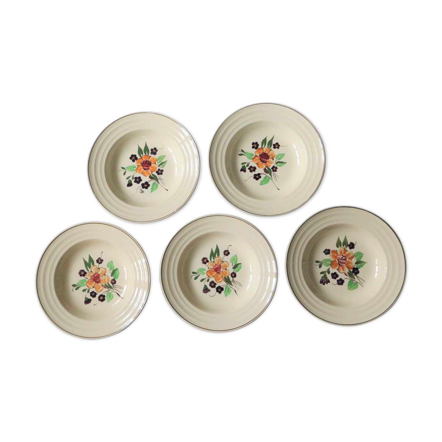 Set of 5 hollow plates Boch La Louvière, vintage