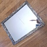 Small Art Deco carved wooden mirror, silver leaf.