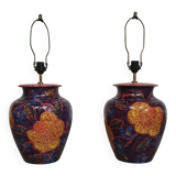 Hand - turned ceramic / glazed vase lamp holders French 1980s
