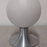 Space age round lamp in frosted white glass, France circa 1970.