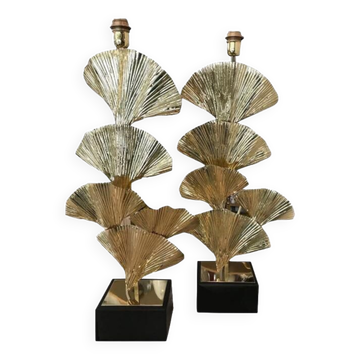 Lampe de table feuilles de cadre en laiton doré ginko biloba