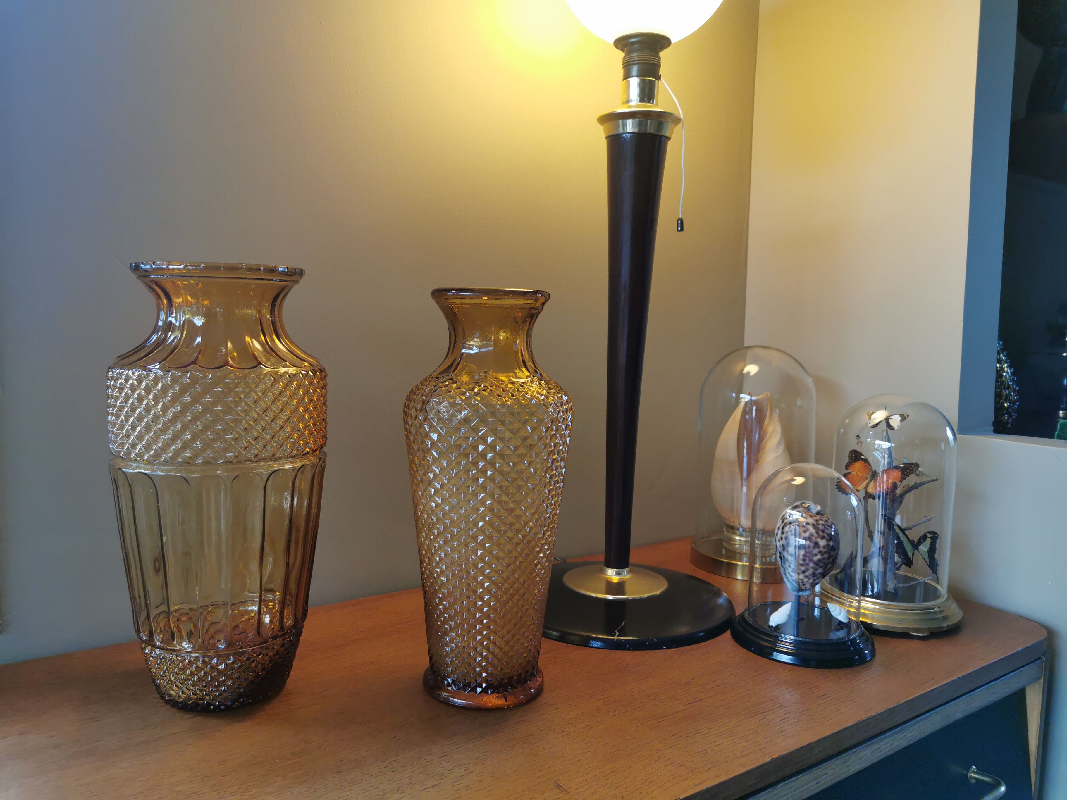 Lot of 2 large vintage vases in amber glass