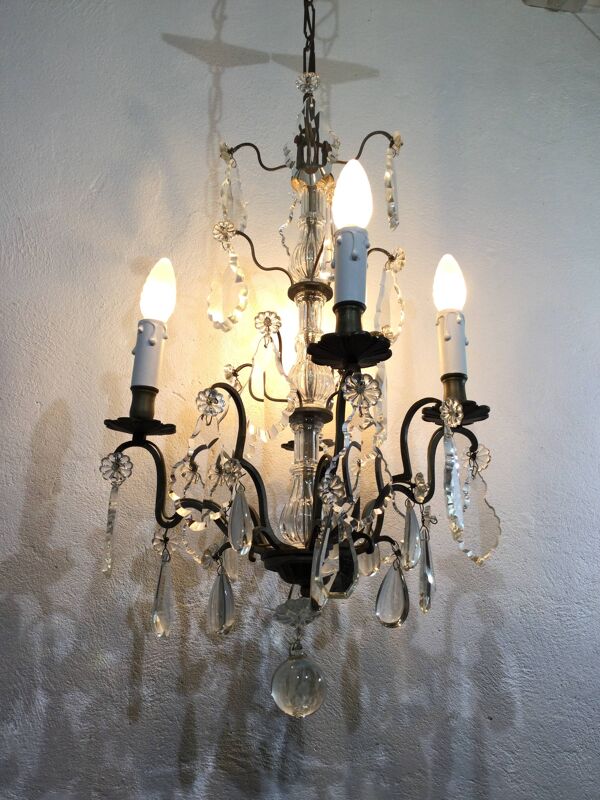 Lustre 4 Lumières Cristal Et Bronze Blanc