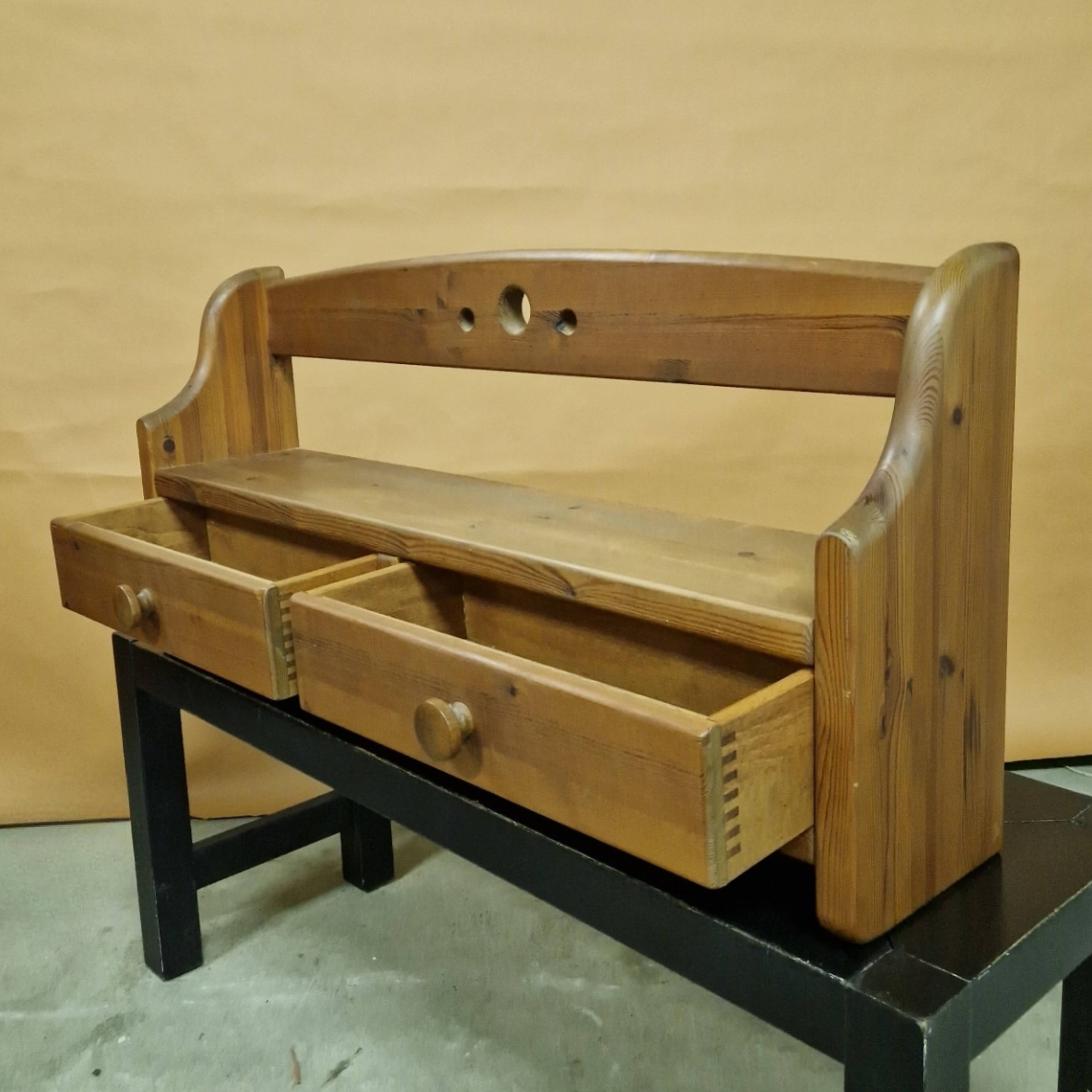 Brutalist solid pine wall mounted cabinet, Germany 1970s