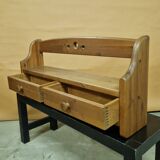 Brutalist solid pine wall mounted cabinet, Germany 1970s