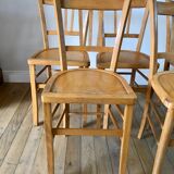 Set of 5 Luterma light blond wood bistro chairs from the 50s