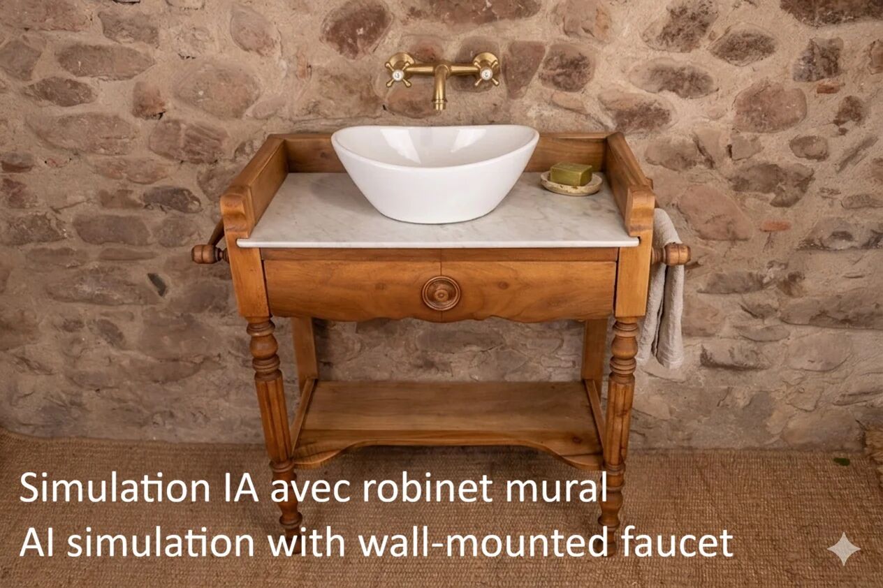 Marble and wood washbasin furniture in Louis-Philippe style.