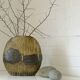 Vintage ceramic floor pampas grass vase brown fat lava pottery Germany 70's