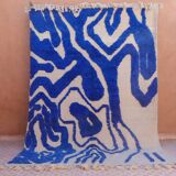 Klein blue and white Berber rug with abstract relief