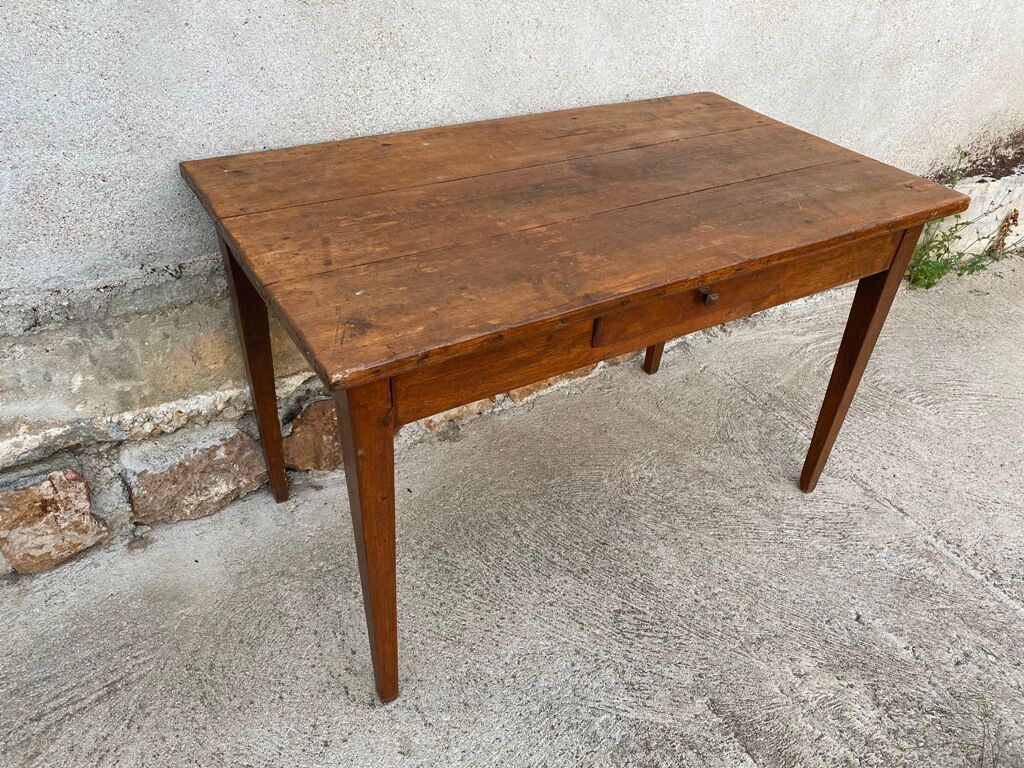 Table de ferme en bois massif avec 1 tiroir