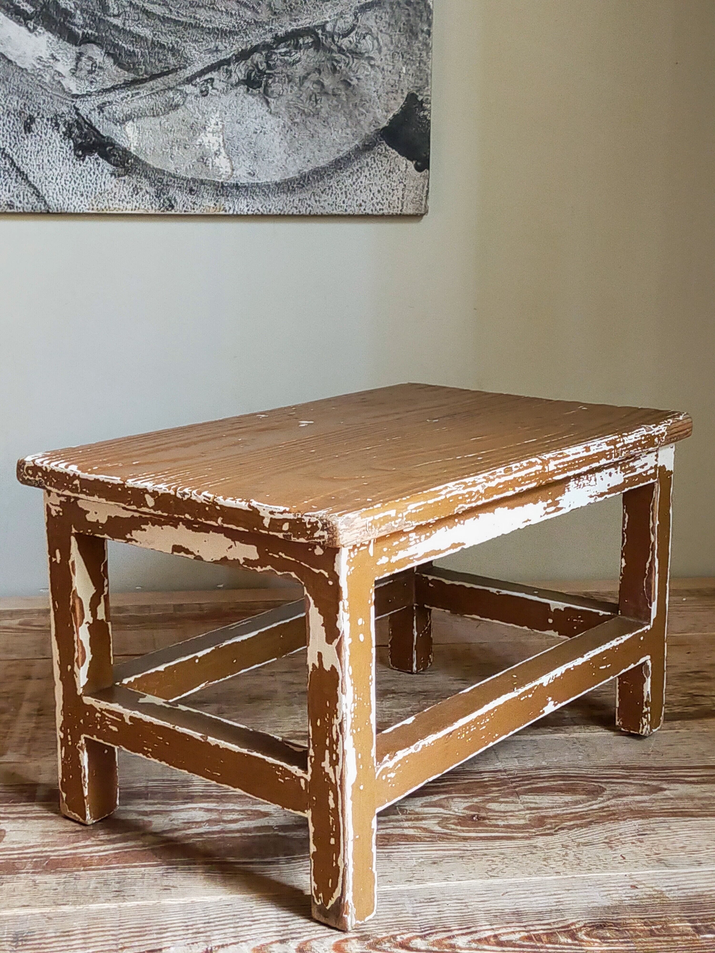 Vintage patinated solid wood side bench