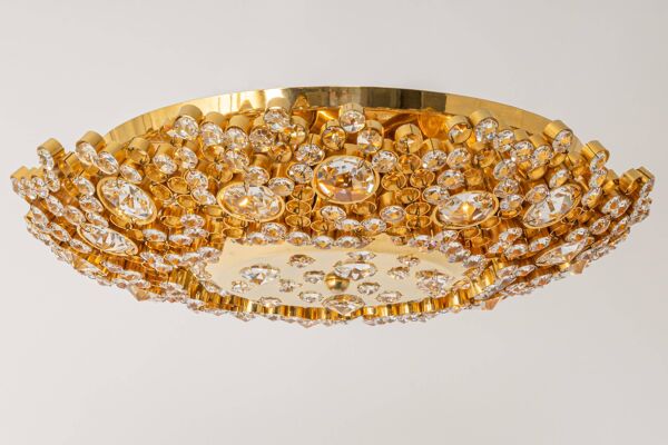 Applique fleurie en laiton doré et verre taillé par Palwa, Allemagne, années 1970
