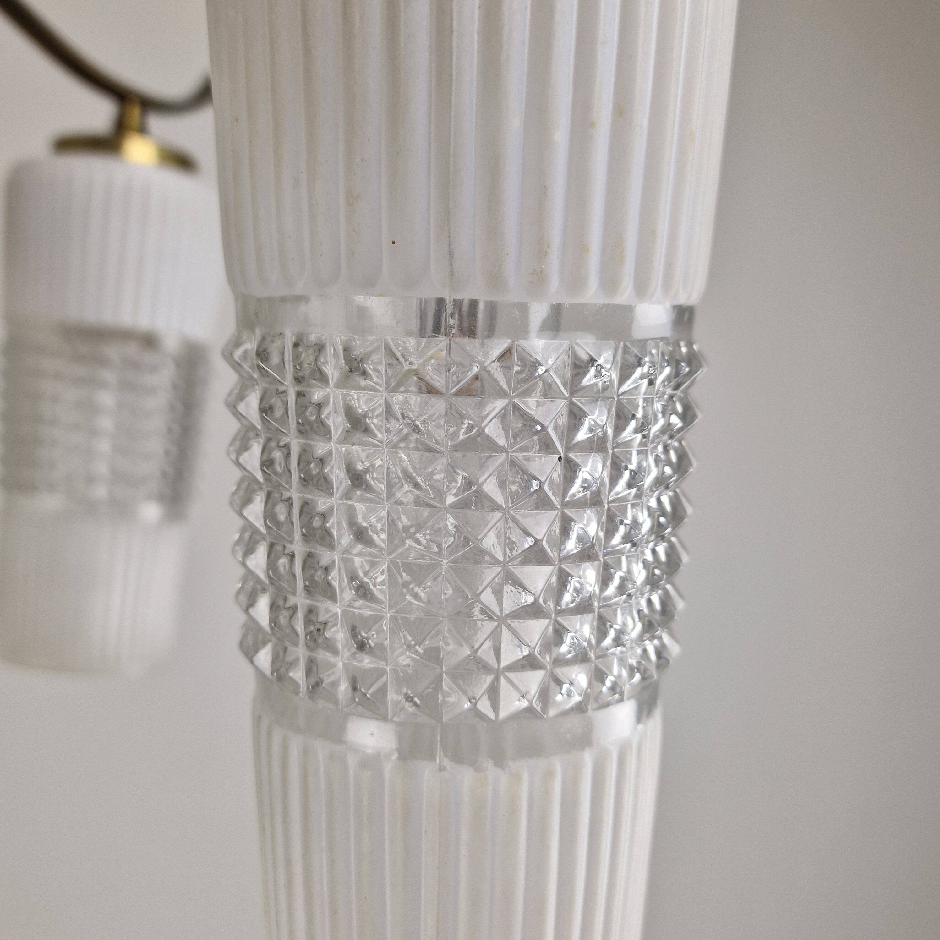 Italian Mid-Century Brass Chandelier with Murano Style Glass Shades, 1960's