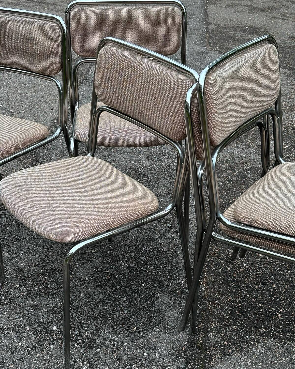 1970s designer chairs in metal and fabric
