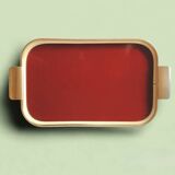 Duo of Art Deco serving trays in gold anodized aluminum and glass - MB Italy