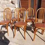6 chaises Baumann en bois et simili cuir